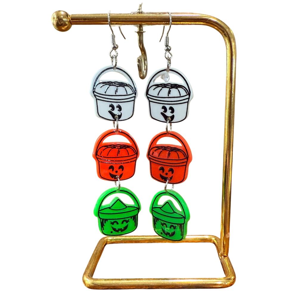 Retro McDonalds Halloween Boo Bucket Earrings. 80s 90s Pumpkin Witch Ghost
